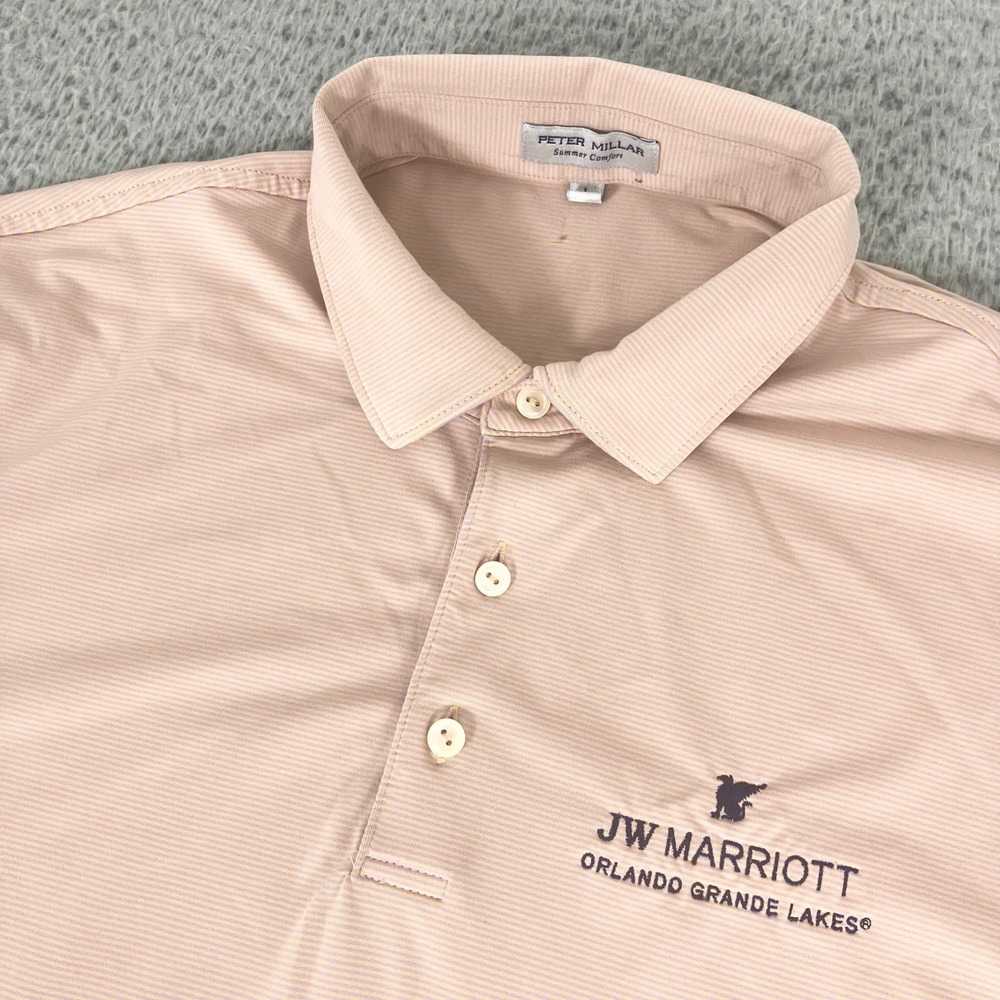 Peter Millar Summer Comfort Polo Shirt Mens Large Pink JW Marriott Striped Golf